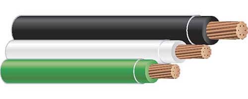 Green, white, and black THHN stranded copper wire