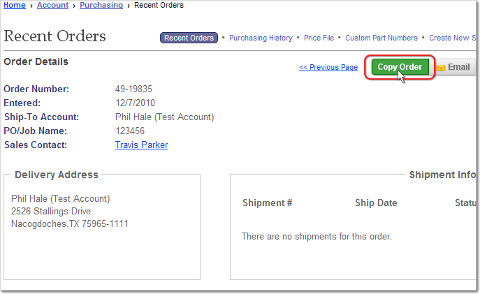 Add the Items from a past order to you shopping cart by Copying the Order