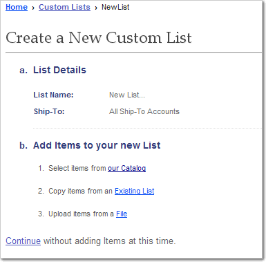 Create Custom List, Add Items