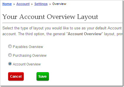 Account Overview Settings Page