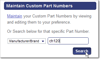 Custom Part Numbers Main page: Maintain Parts