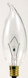 25B10CBL120V - 25W 120V Bent Tip Cand Base Clear Incand Lamp - Sylvania